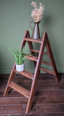 4 step early century pine and oak folding stepladder
